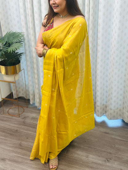 Yellow Chanderi Silk Saree