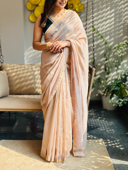 Light Peach Chikankari Saree