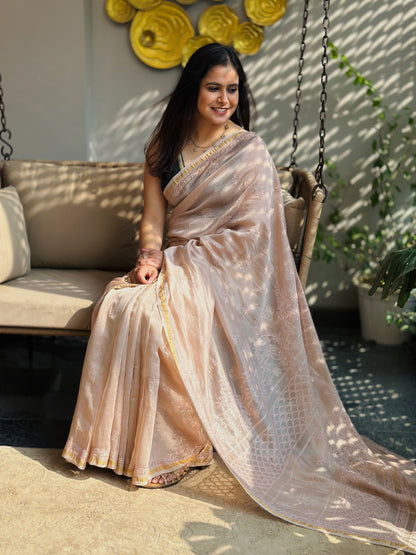 Light Peach Chikankari Saree