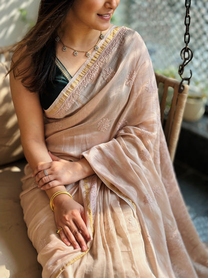 Light Peach Chikankari Saree