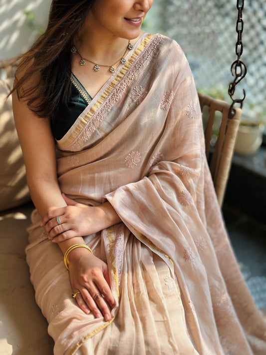 Light Peach Chikankari Saree
