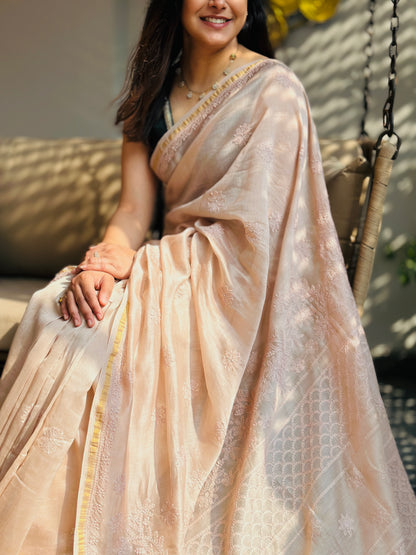 Light Peach Chikankari Saree