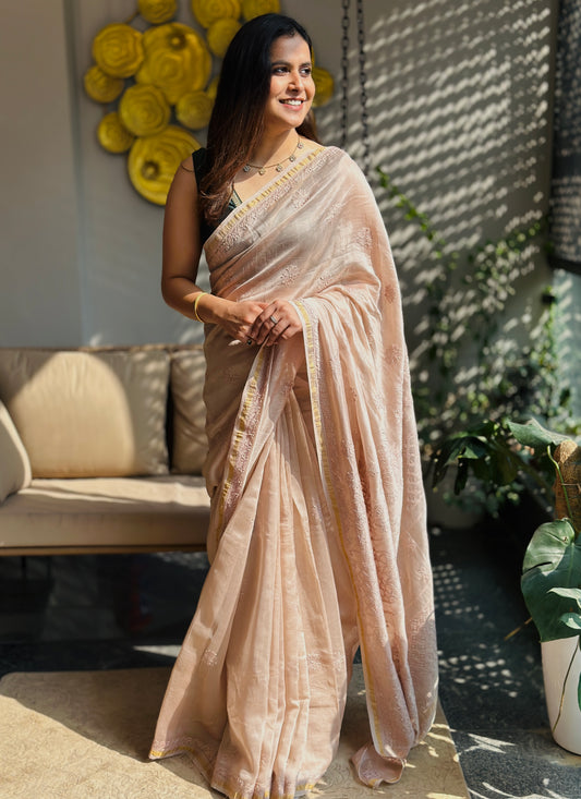 Light Peach Chikankari Saree