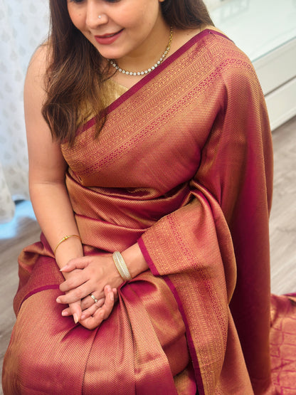 Wine Brown Banarasi Soft Silk