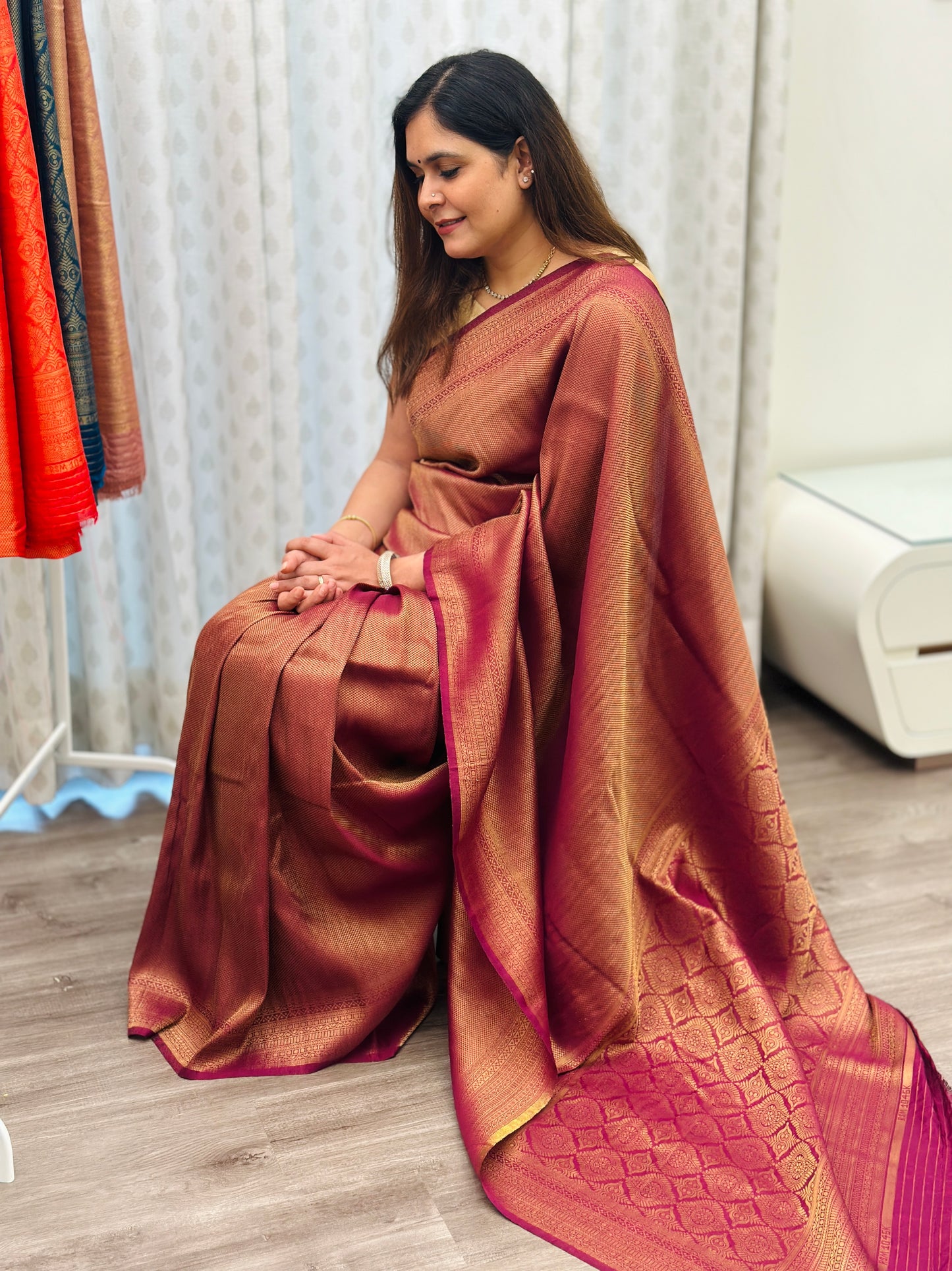 Wine Brown Banarasi Soft Silk