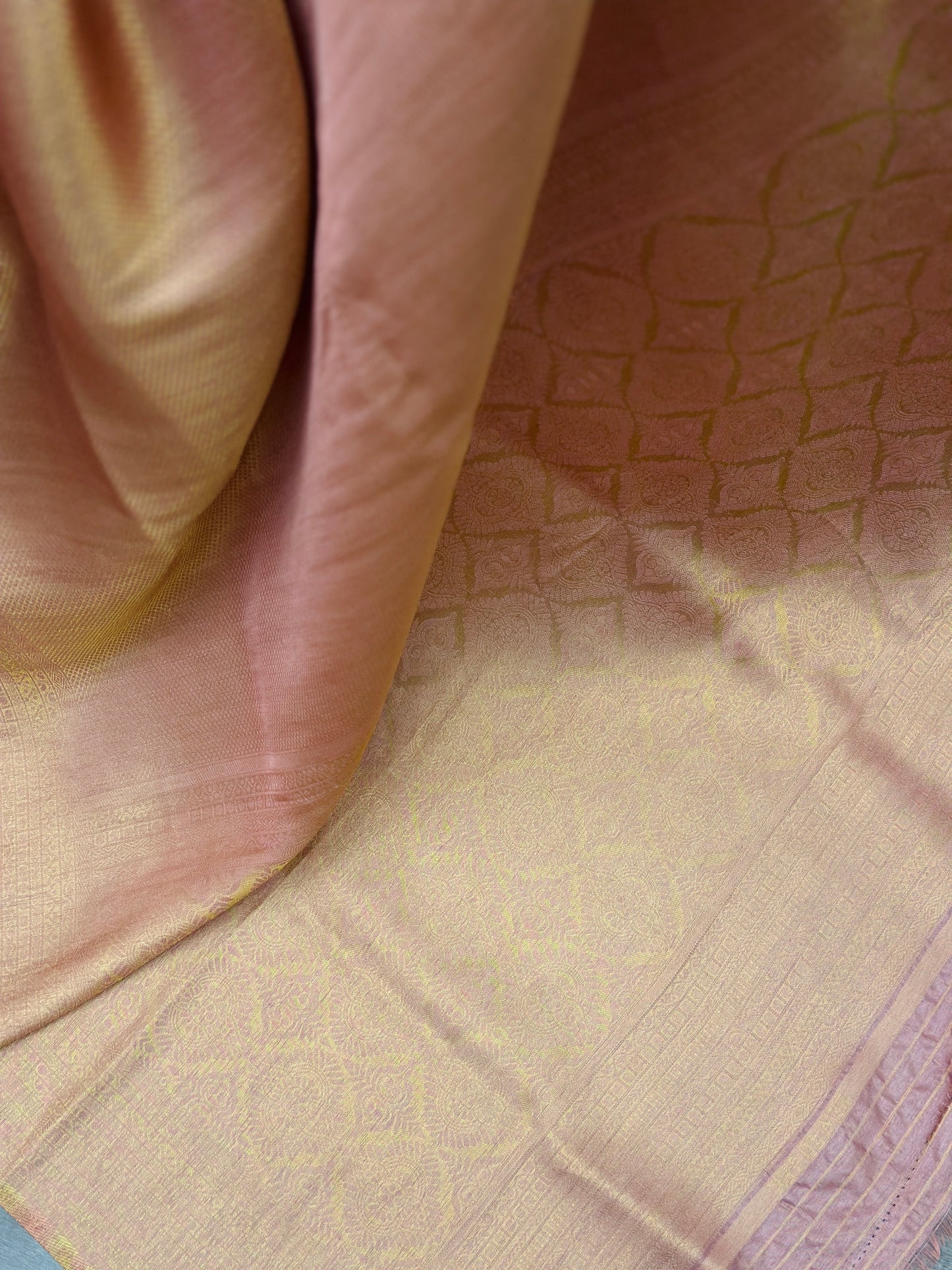 Light Peach Banarasi Soft Silk