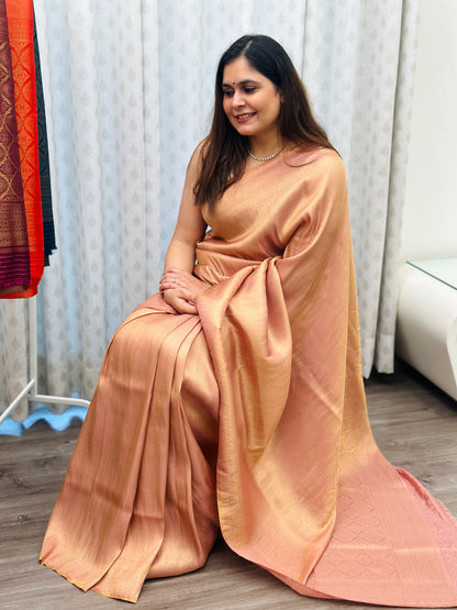 Light Peach Banarasi Soft Silk