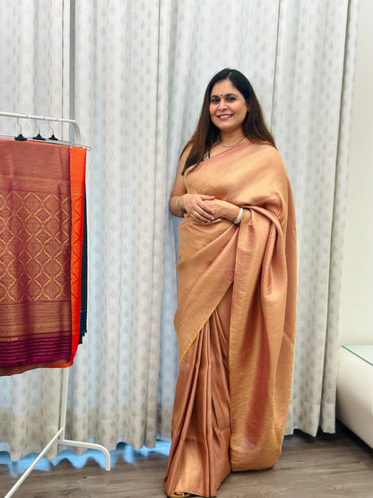 Light Peach Banarasi Soft Silk