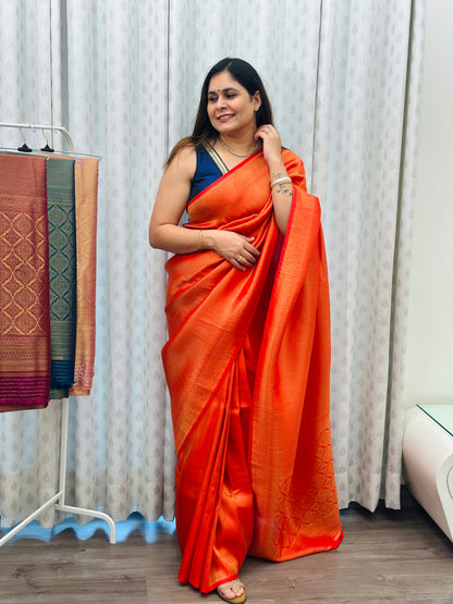 Sunset Orange Banarasi Soft Silk