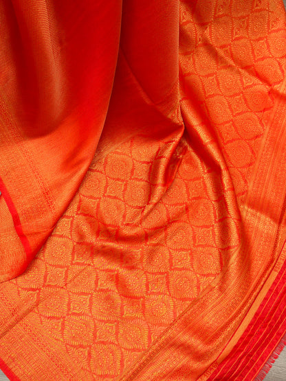 Sunset Orange Banarasi Soft Silk