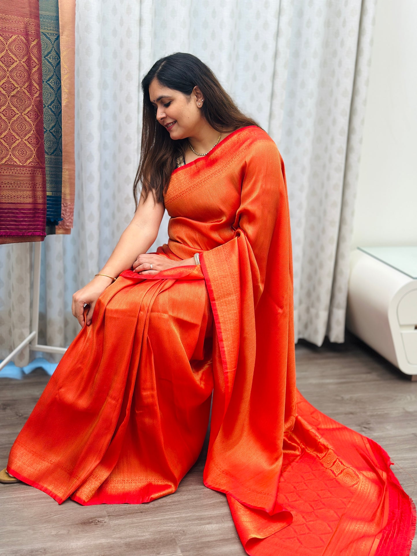 Sunset Orange Banarasi Soft Silk