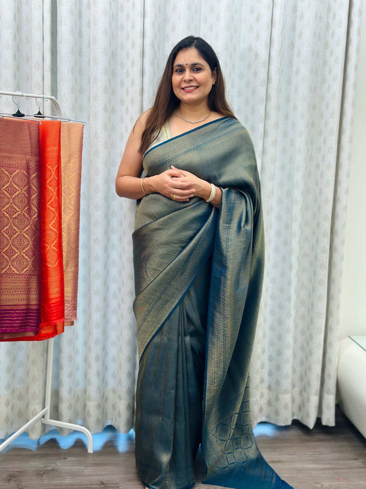 Sea Blue Banarasi Soft Silk