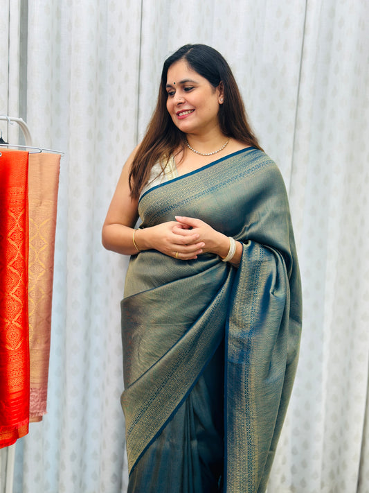 Sea Blue Banarasi Soft Silk