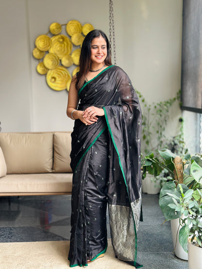 Black Chanderi Silk Saree