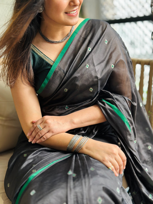 Black Chanderi Silk Saree