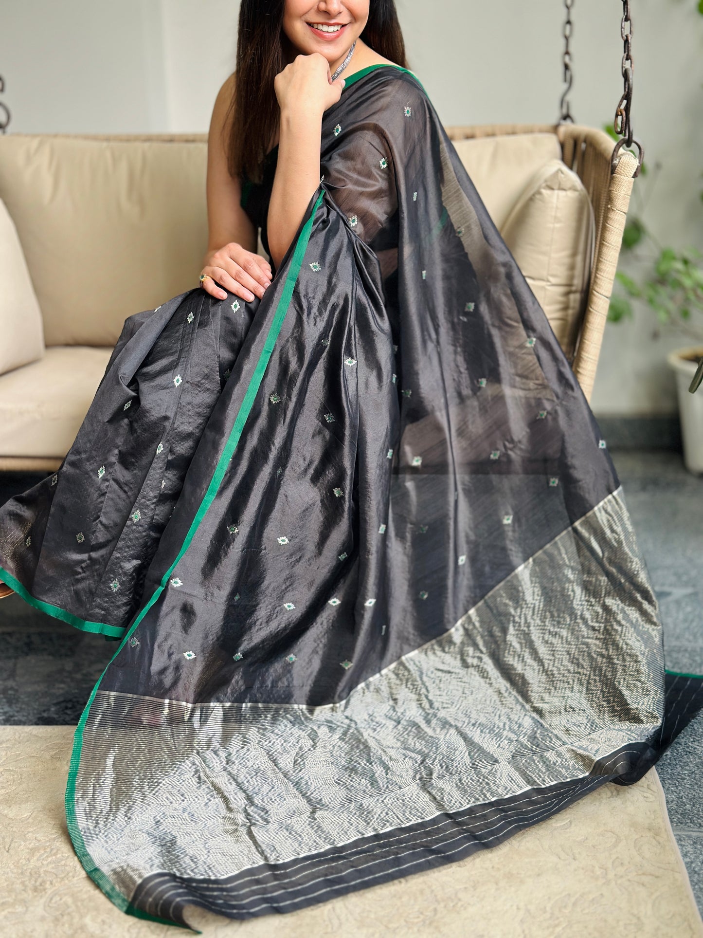 Black Chanderi Silk Saree