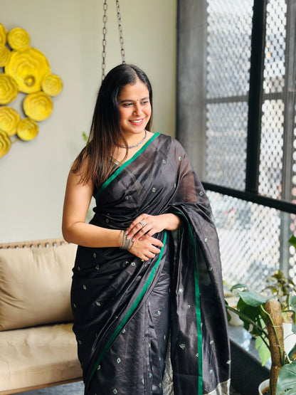 Black Chanderi Silk Saree