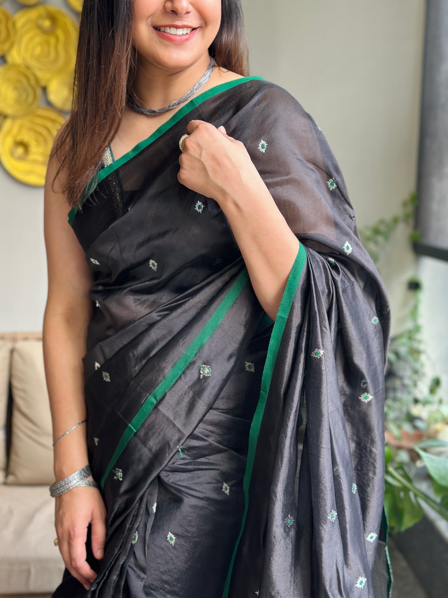 Black Chanderi Silk Saree