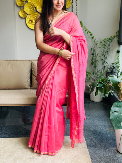 Rosy Pink Chikankari Saree
