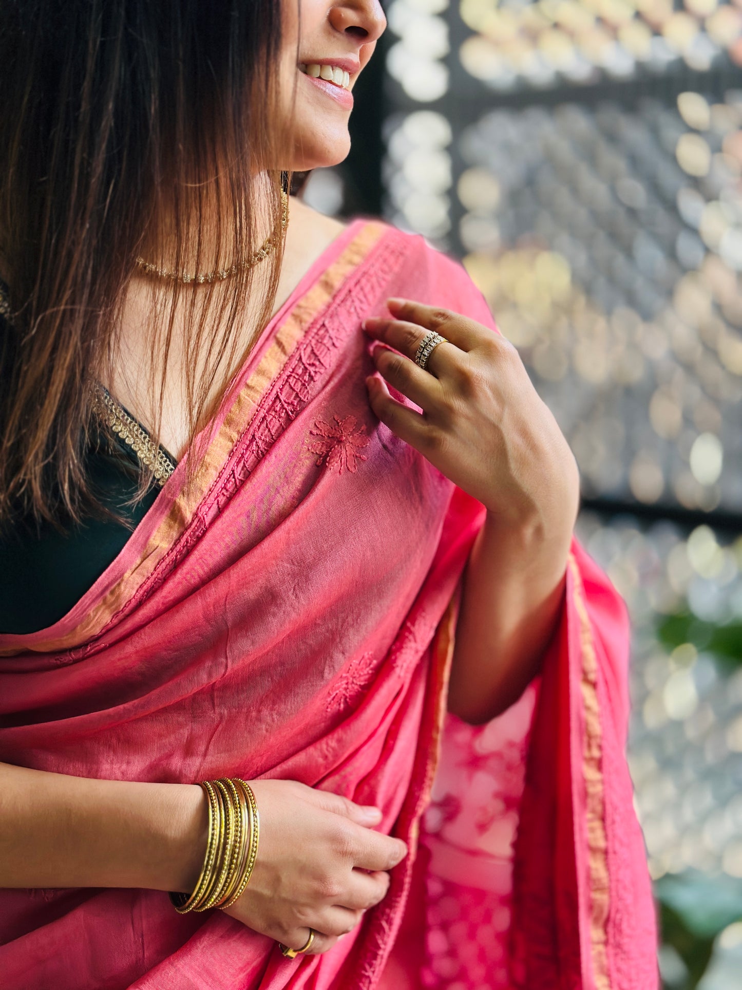 Rosy Pink Chikankari Saree