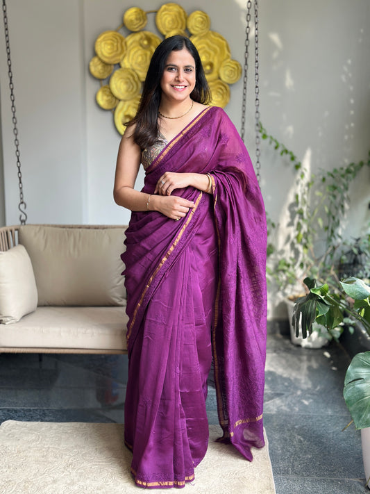 Berry Purple Chikankari Saree