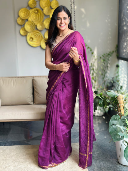 Berry Purple Chikankari Saree