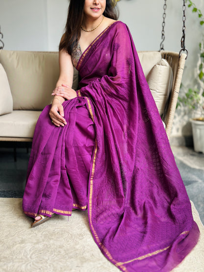 Berry Purple Chikankari Saree