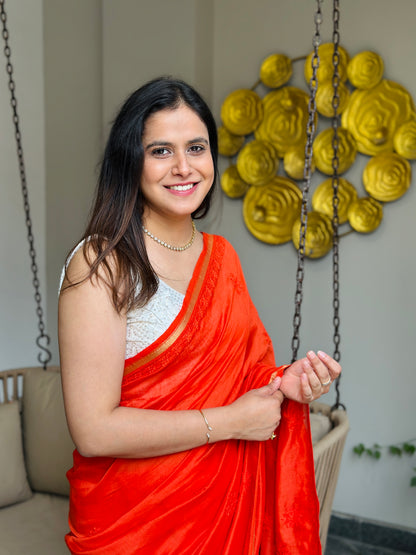 Orange Chikankari Saree