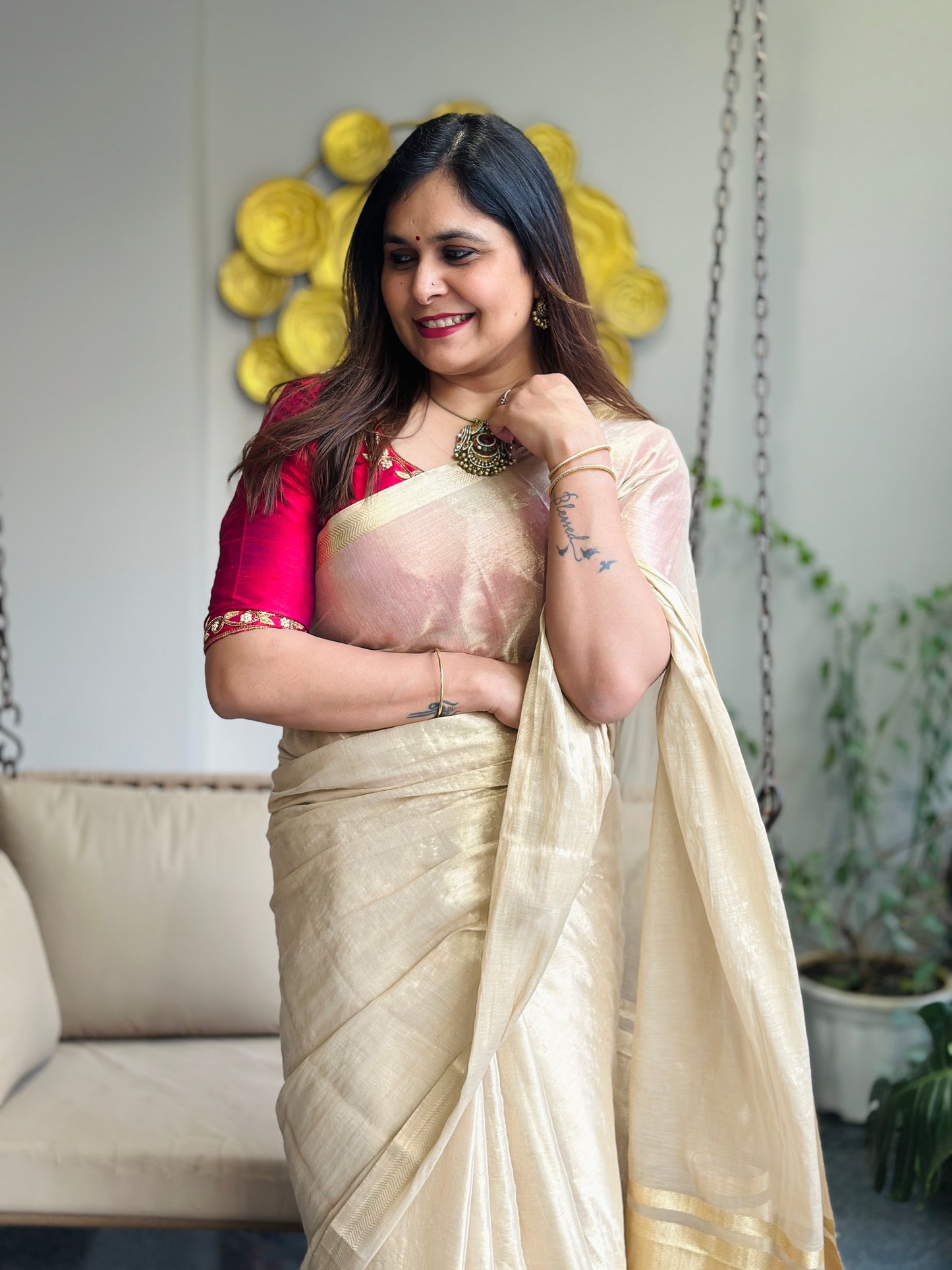 Beige Tissue Silk Saree