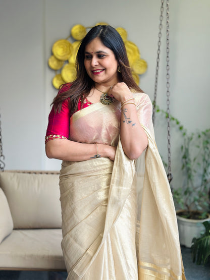 Beige Tissue Silk Saree
