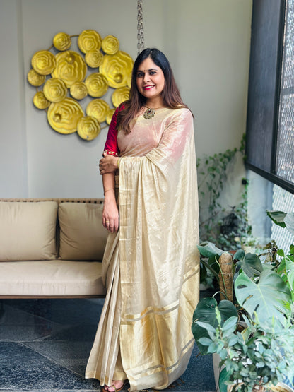 Beige Tissue Silk Saree