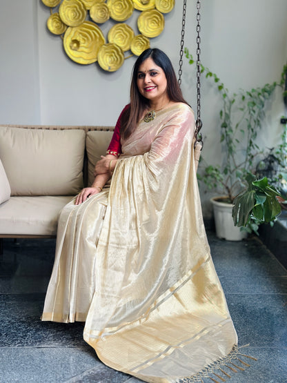 Beige Tissue Silk Saree