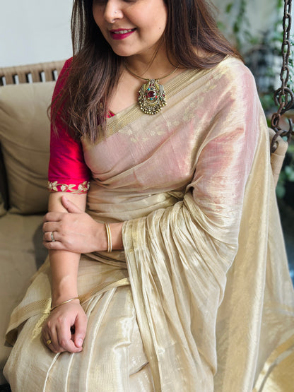 Beige Tissue Silk Saree