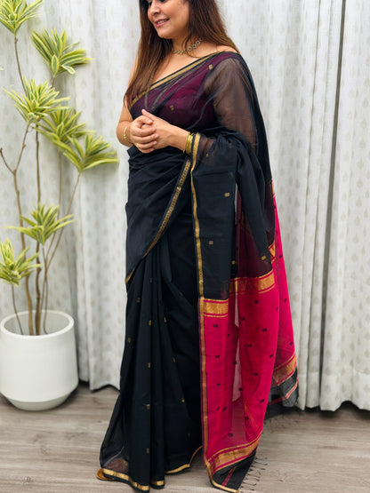 Black-Pink  Maheshwari Saree