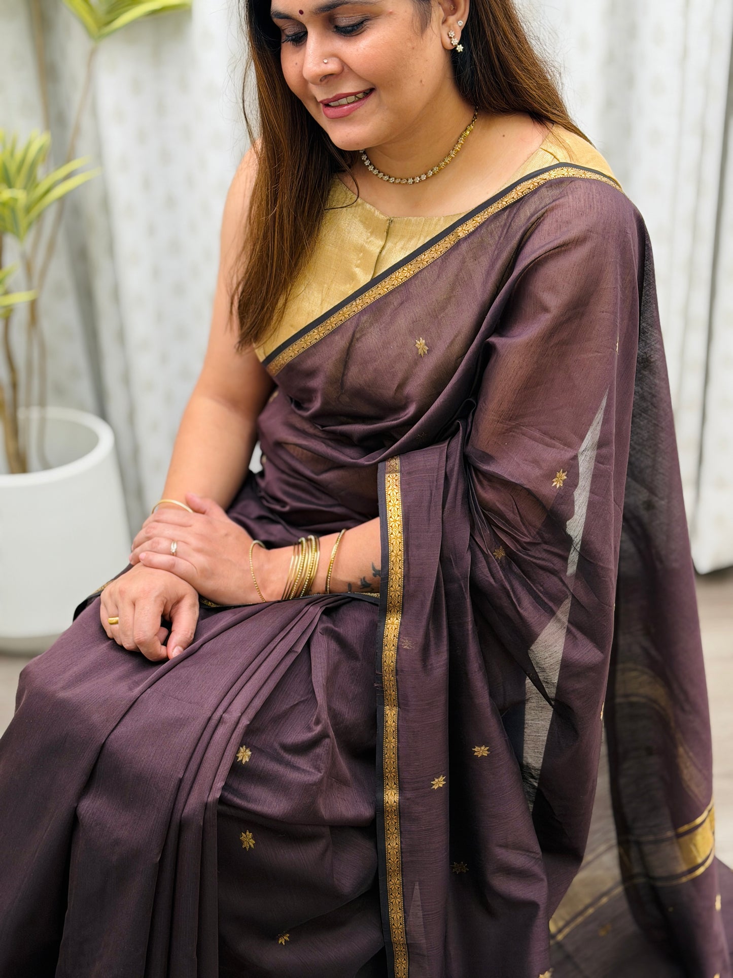 Brown Maheshwari Saree