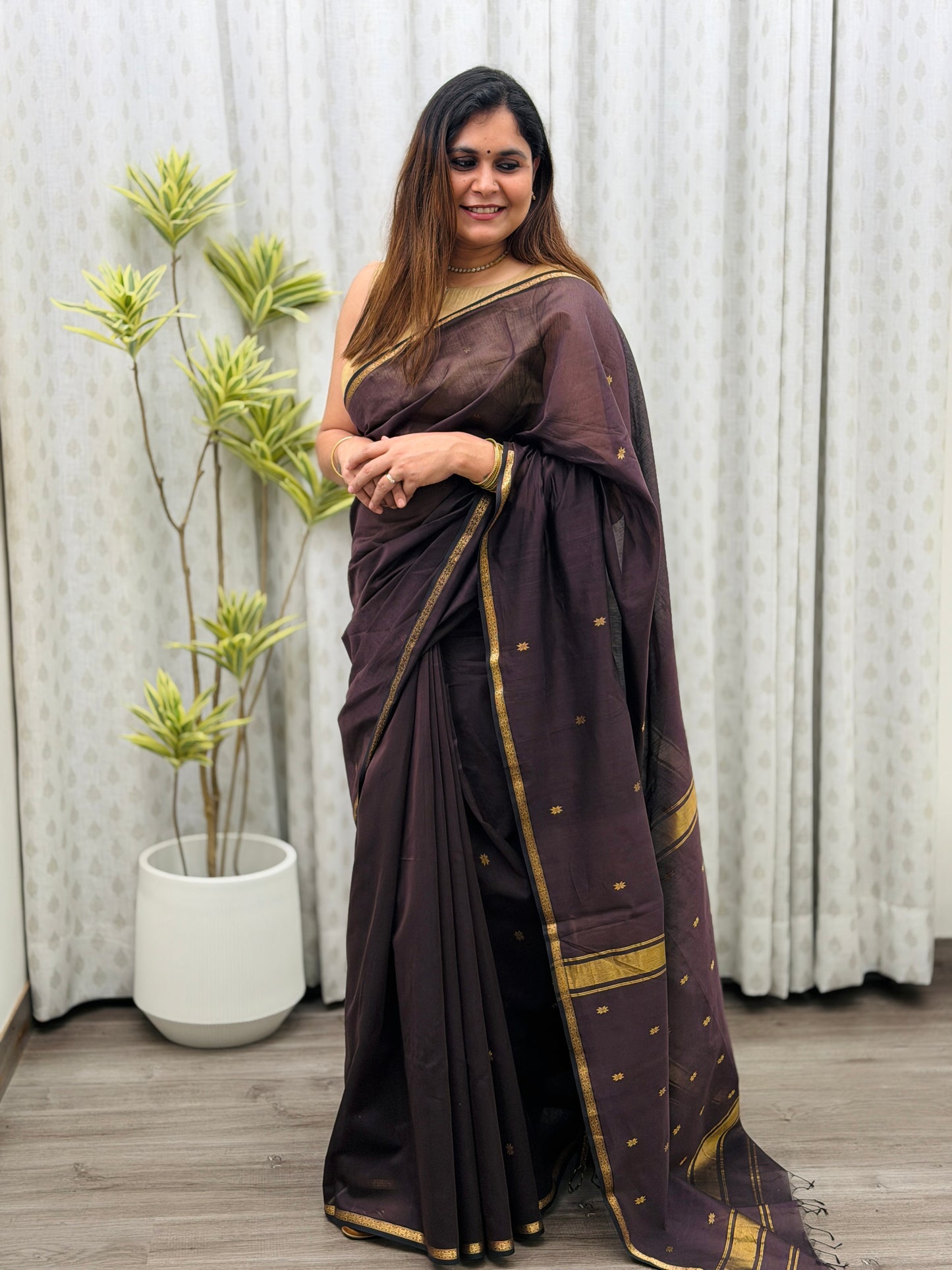 Brown Maheshwari Saree