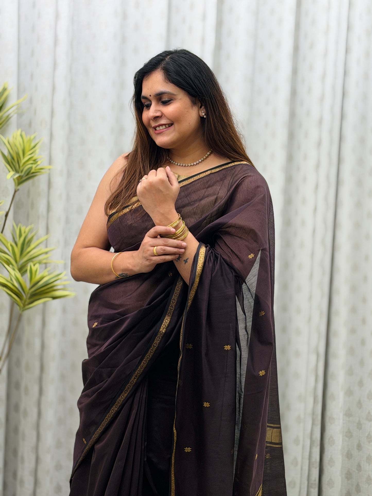Brown Maheshwari Saree