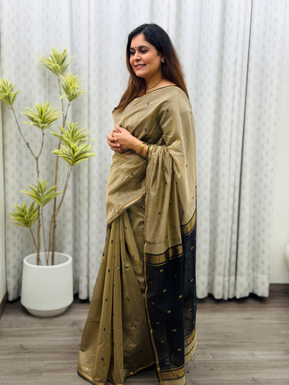 Beige -Black Maheshwari Saree