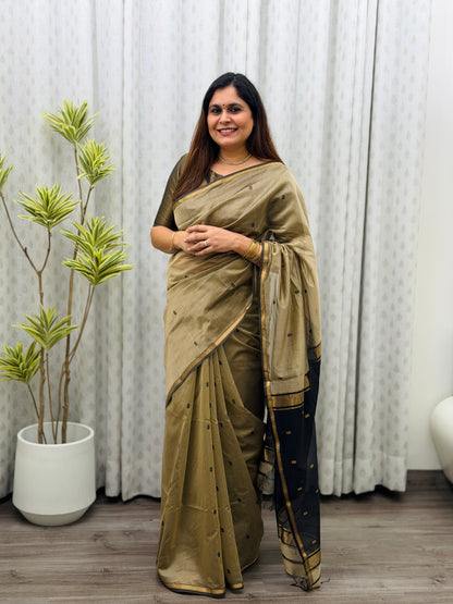 Beige -Black Maheshwari Saree