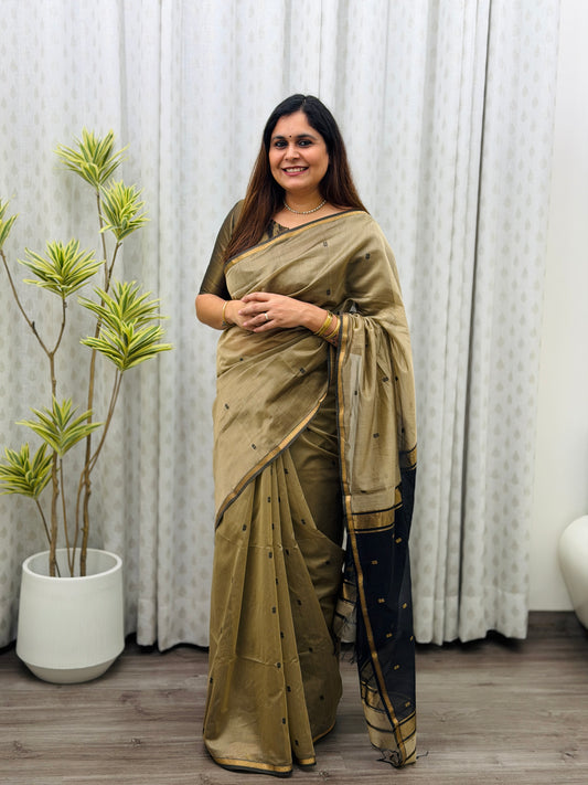 Beige -Black Maheshwari Saree