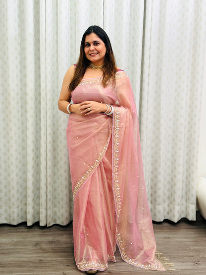 Blush Pink Tissue Silk Saree