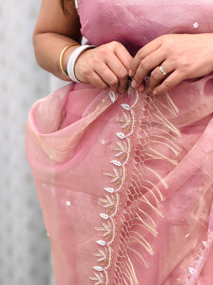 Blush Pink Tissue Silk Saree