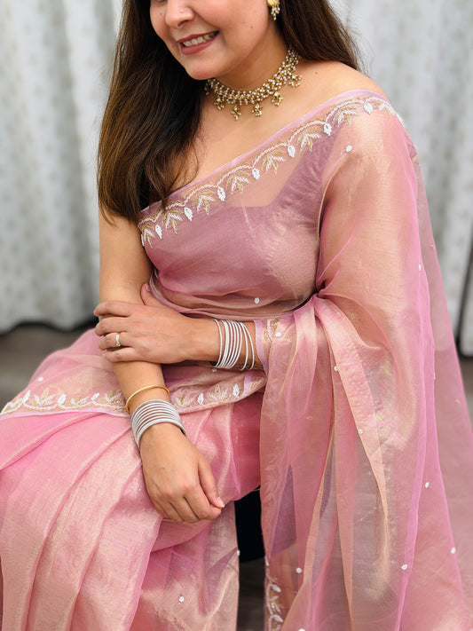 Blush Pink Tissue Silk Saree