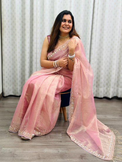 Blush Pink Tissue Silk Saree