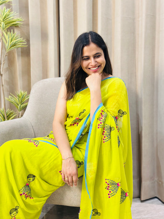 Green Doll Mul Cotton Saree