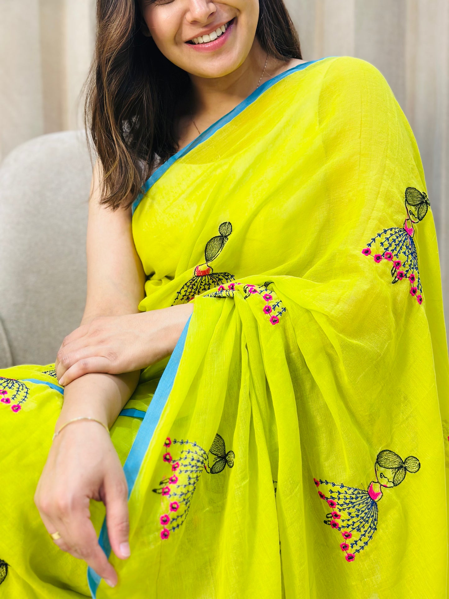 Green Doll Mul Cotton Saree