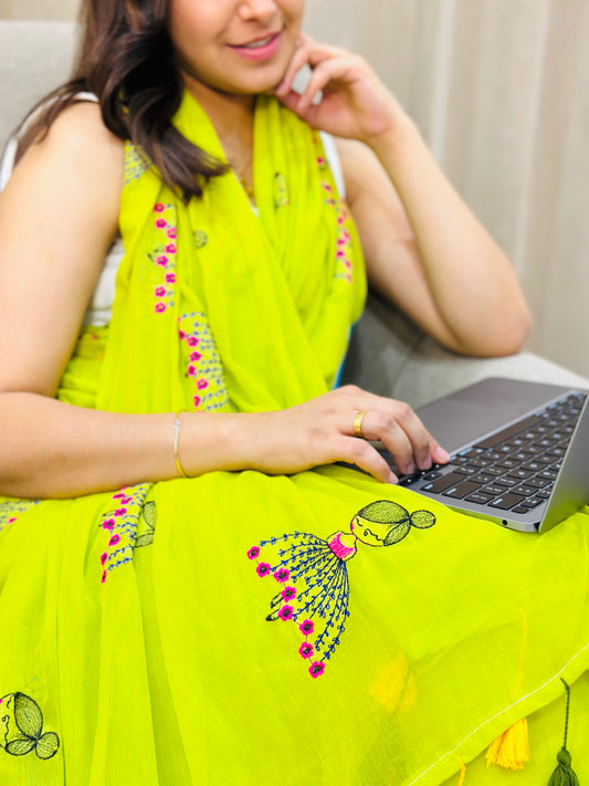 Green Doll Mul Cotton Saree