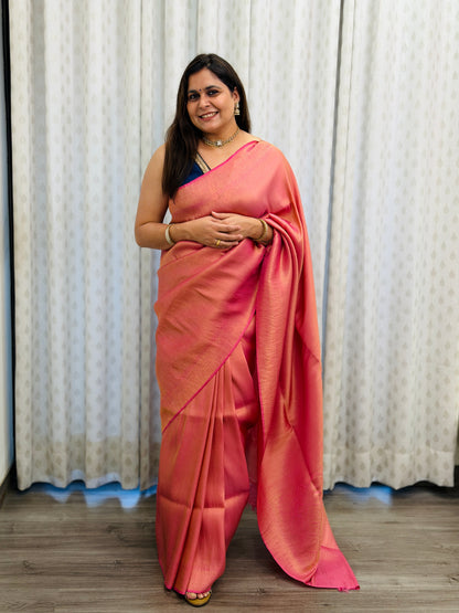 Peach Rose Banarasi Soft Silk