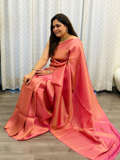 Peach Rose Banarasi Soft Silk