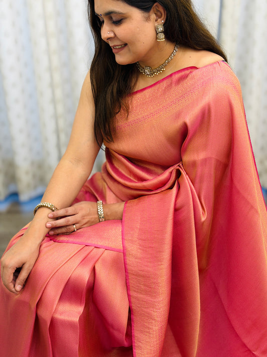 Peach Rose Banarasi Soft Silk